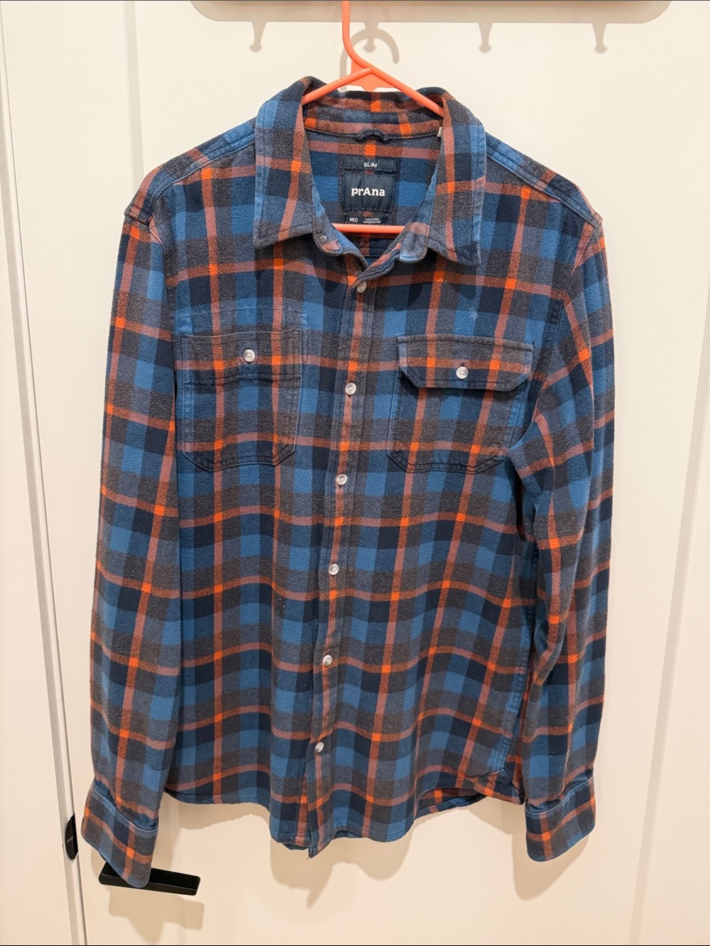 Prana Blue and Orange Plaid Button-Down Shirt